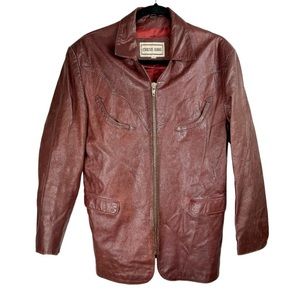 Vtg Chess King Mens Leather Jacket Sz 42 Brown Western Zip